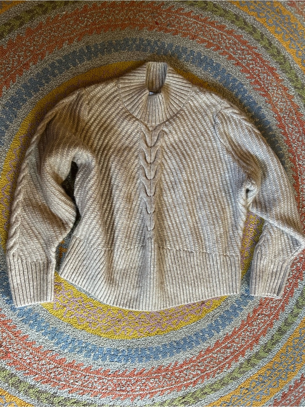 Ribbed Cable Turtleneck Sweater - Cream